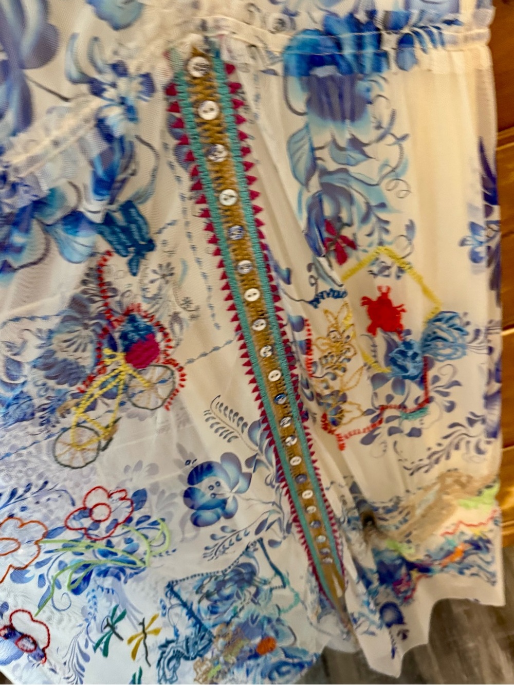Biya by Johnny Was Embroidered Mesh Midi Dress - Chinoiserie Blue White M - Picture 3 of 7